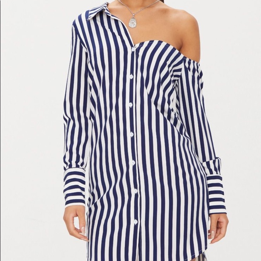 PLT Navy Striped Shirt Dress